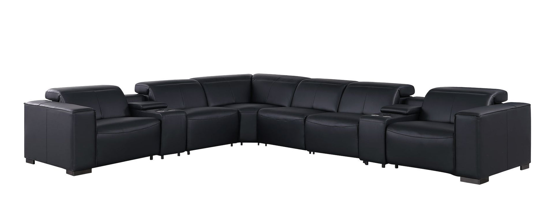 1208 - 8 Piece L Shaped Leather Sectional With 3 Power Recliners & Power Headrests
