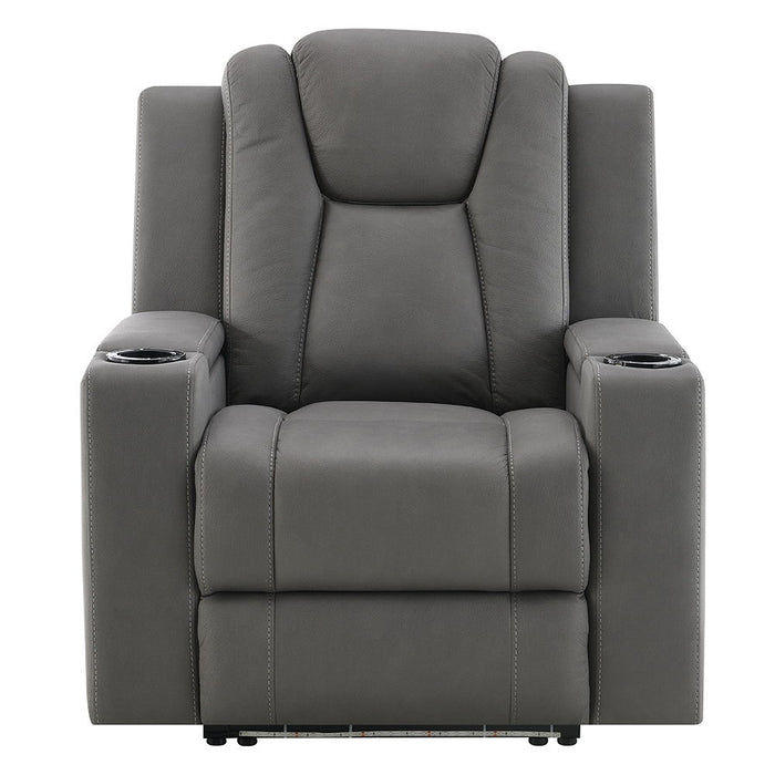 Leuco - Power Motion Recliner With Cup Holder, Control, LED & Power Headrest - Gray