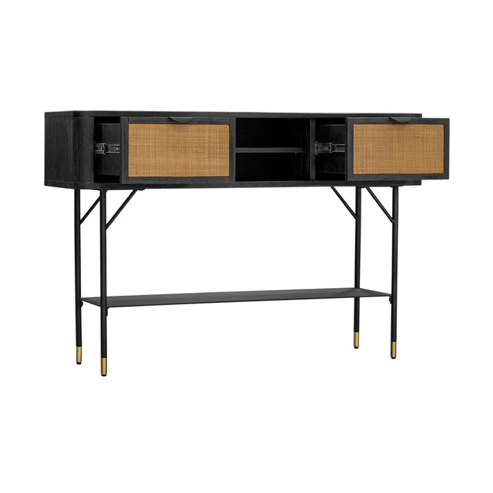 Saratoga - Console Table With Rattan - Black Acacia