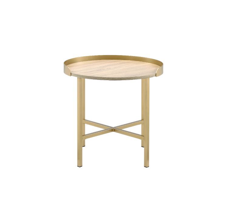 Mithea - End Table - Oak Table Top & Gold Finish