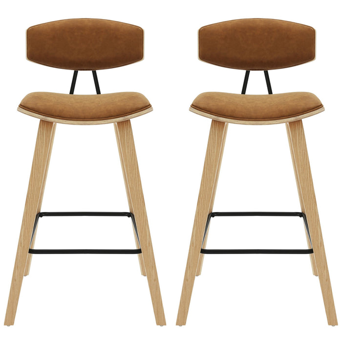 Fox - Counter Height Curved Back Wood Bar Stool With Faux Leather Seat