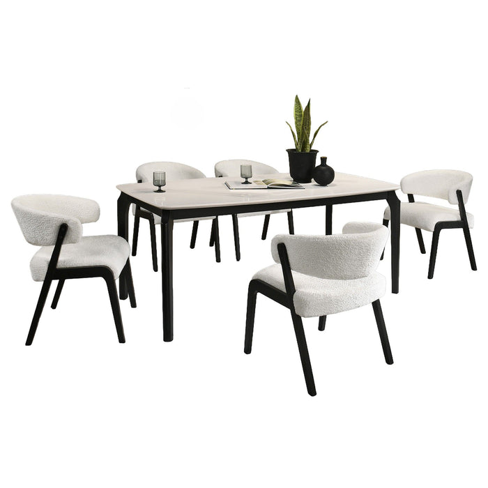 Kimber - 5-Piece Marble Dining Set - Black Finish And Snow Pearl Seats