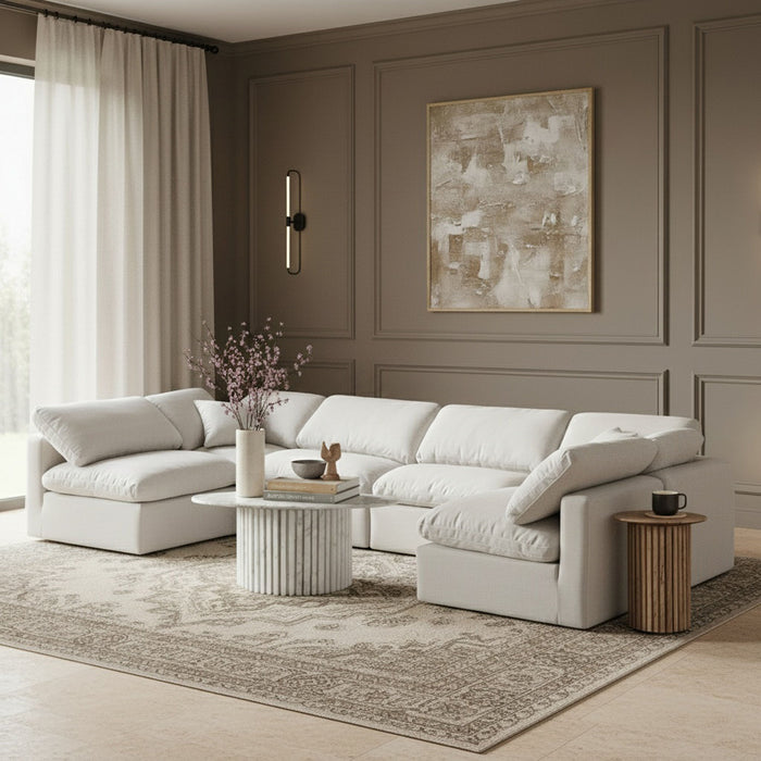 Indulge - Linen 6 Piece Modular U-Shaped Sectional - White