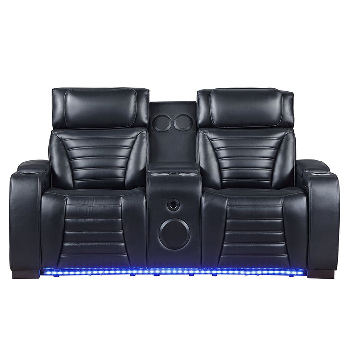 Ephron - Power Motion Loveseat With  Console, Power Headrests, LED & Speakers - Black