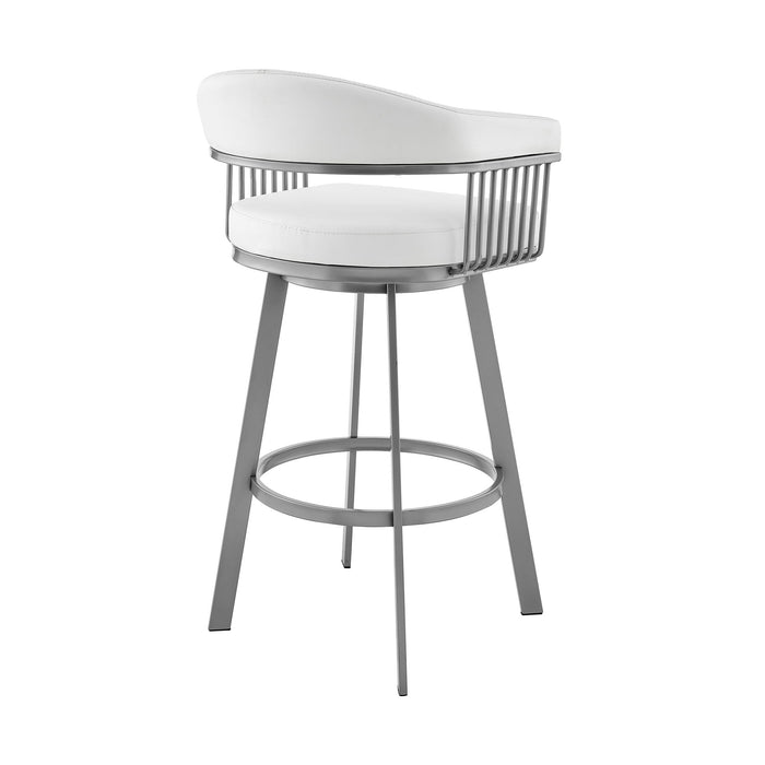 Chelsea - 25" Counter Height Swivel Bar Stool - Silver Finish And White Faux Leather