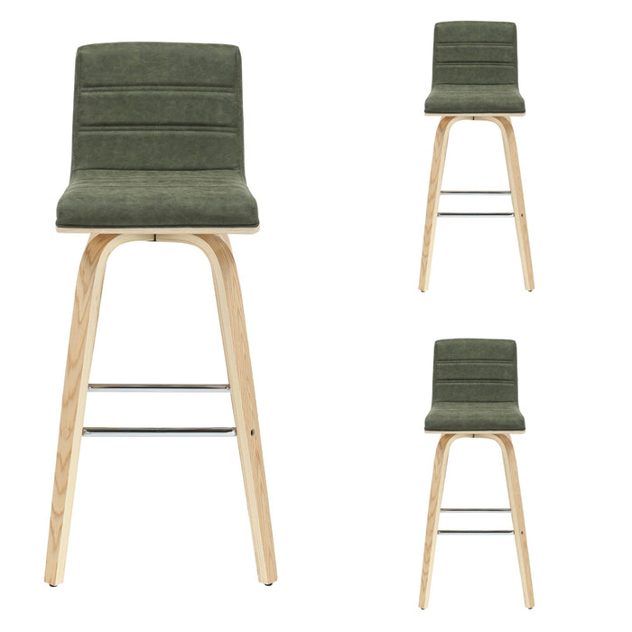 Vienna - 39.5" Swivel Bar Height Square Back Wood Bar Stool With Faux Leather Seat