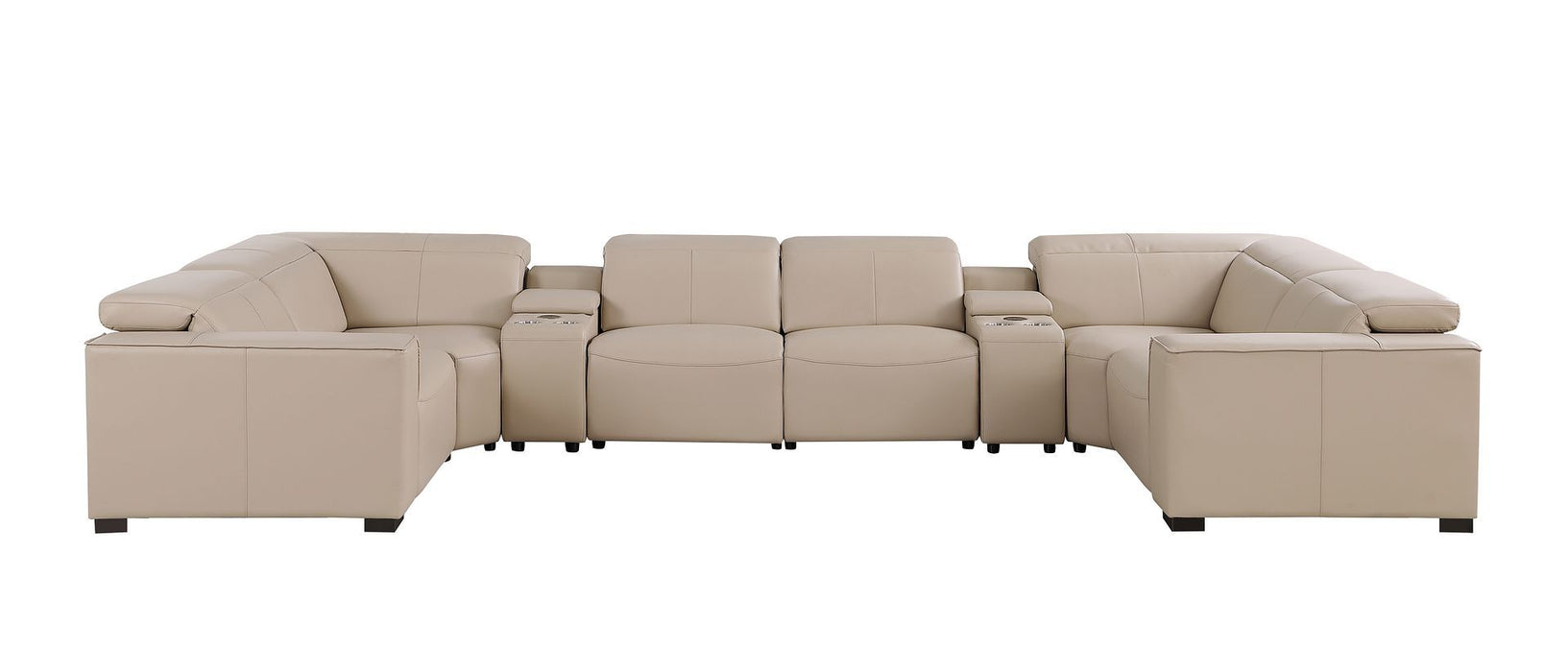 1208 - 8 Piece U Shaped Leather Sectional With 4 Power Recliners & Power Headrests