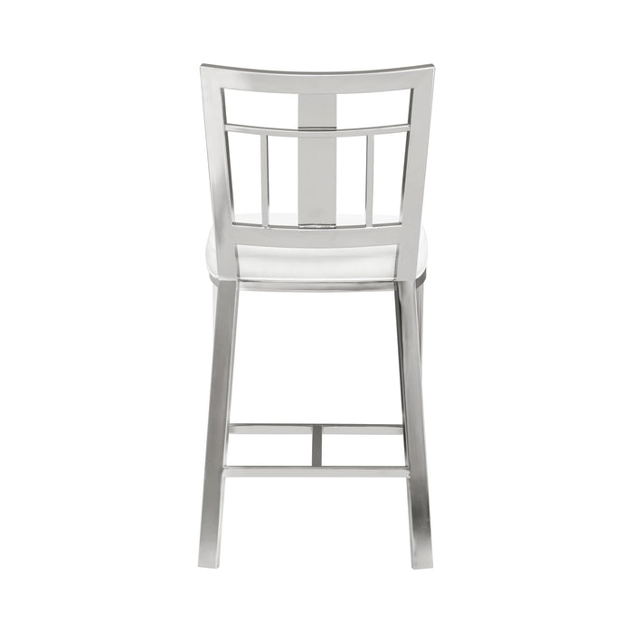 Celina - Counter Height Open Back Metal Barstool With Faux Leather Seat - White