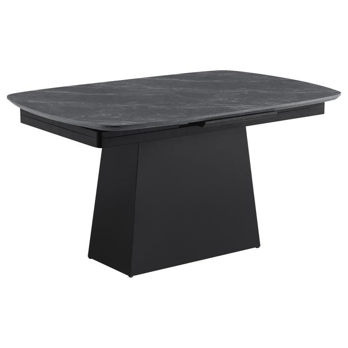 Potero - Faux Marble Extension Leaf Dining Table - Black