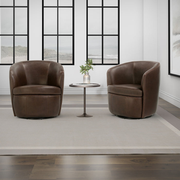 Barolo - 100% Italian Leather Swivel Club Chair (Set of 2)