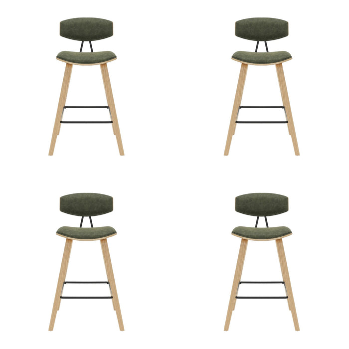 Fox - Counter Height Curved Back Wood Bar Stool With Faux Leather Seat