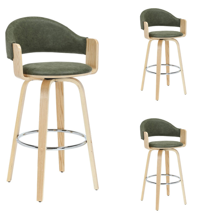 Daxton - Swivel Bar Height Round Back Wood Bar Stool With Faux Leather Seat