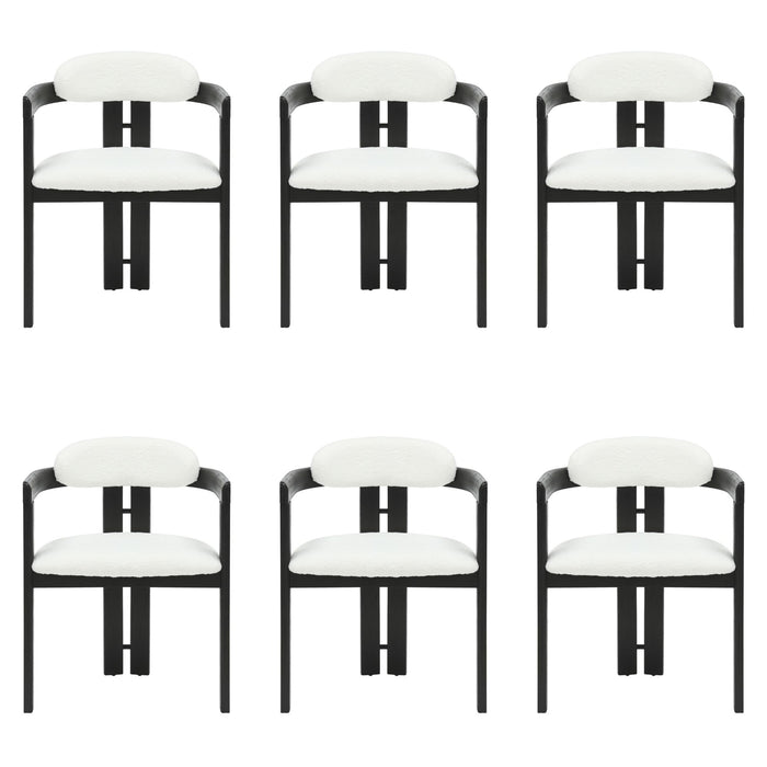 Jazmin - Curved Back Wood Dining Chair With Boucle Fabric Seat Set