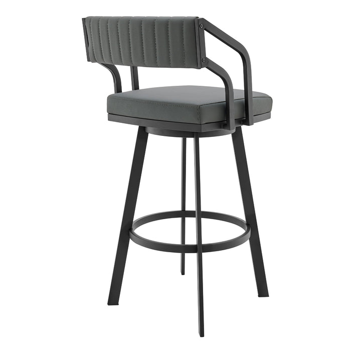Capri - 26" Swivel Modern Black Metal And Slate Gray Faux Leather Barstool
