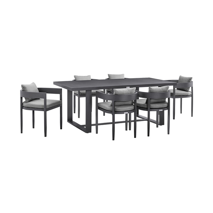 Menorca - Outdoor Patio 7-Piece Dining Table Set In Aluminum With Gray Cushions
