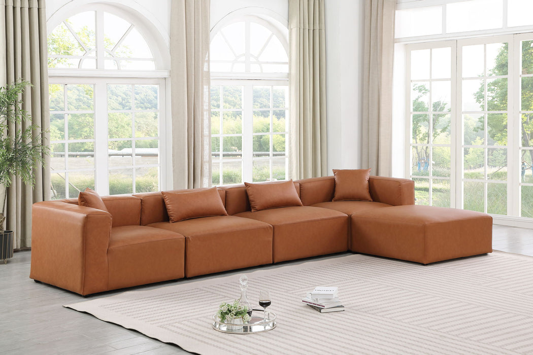 Cube - 5 Piece Modular Sectional With Chaise - Cognac