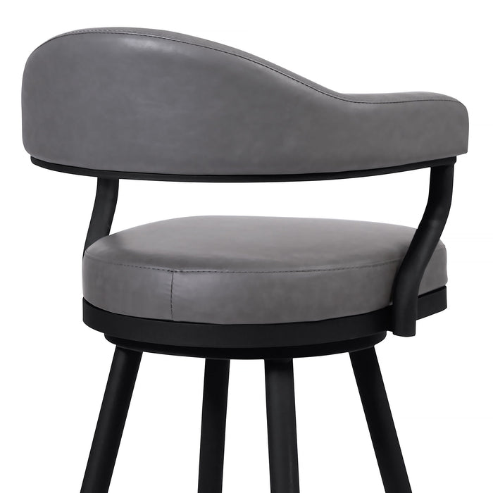 Justin - 26" Counter Height Barstool - A Black Powder Coated Finish And Vintage Gray Faux Leather