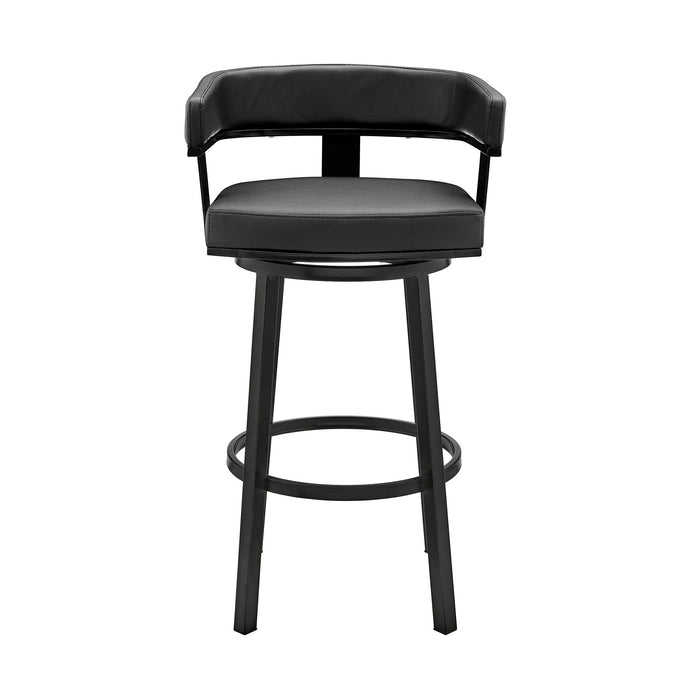 Lorin - 30" Bar Height Swivel Bar Stool - Black Finish And Faux Leather