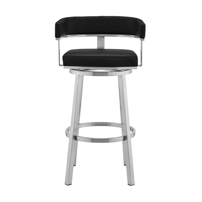 Lorin - 30" Faux Leather And Brushed Stainless Steel Swivel Bar Stool - Black