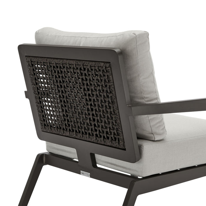 Avila - Outdoor Club Chair With Woven Rattan Back Aluminum Frame And Cushions - Dark Bronze / Silver Ash
