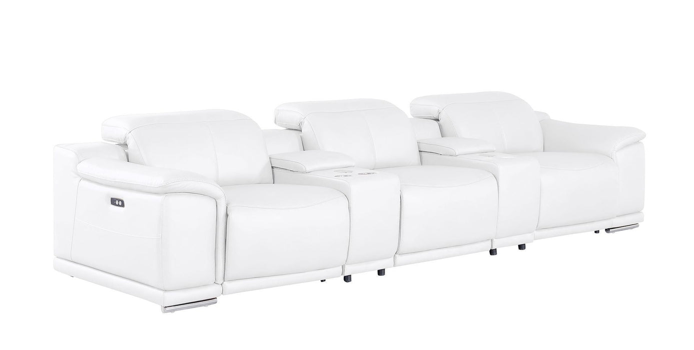 2679 - Genuine Leather Sofa With 3 Power Recliners & Dual Storage Consoles