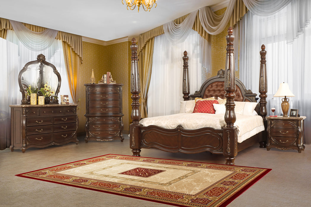 Palazzo Marina - 6/6 Eastern King Poster 5 Piece Bedroom Set (Bed, Dresser, Mirror, Chest, Nightstand) - Dark Brown