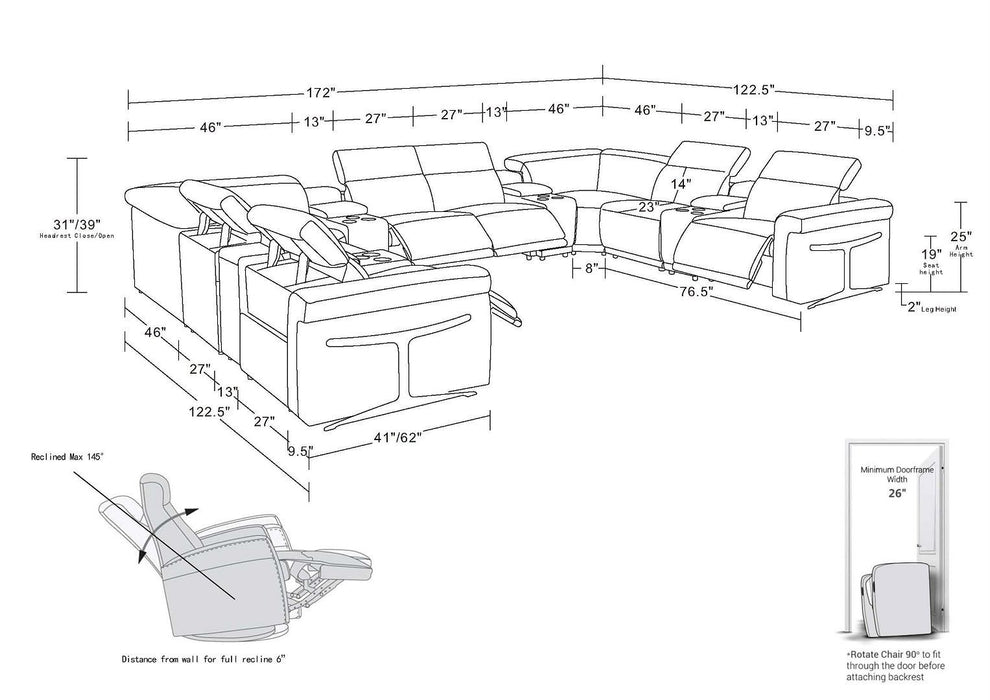 1126 - 12-Piece U-Shaped Sectional Sofa In With 4 Power Recliners & Power Headrests