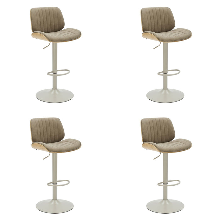 Brock - Adjustable Swivel Curved Back Wood Bar Stool With Faux Leather Seat