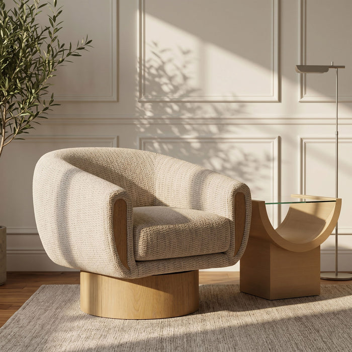 Avella - Interwoven Fabric Swivel Accent Chair - Light Brown Base