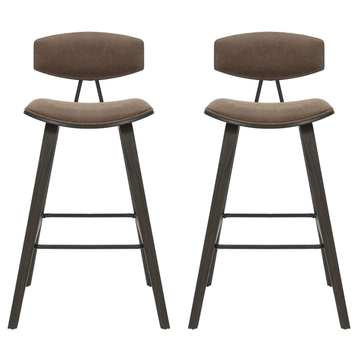 Fox - Bar Height Curved Back Wood Bar Stool With Faux Leather Seat