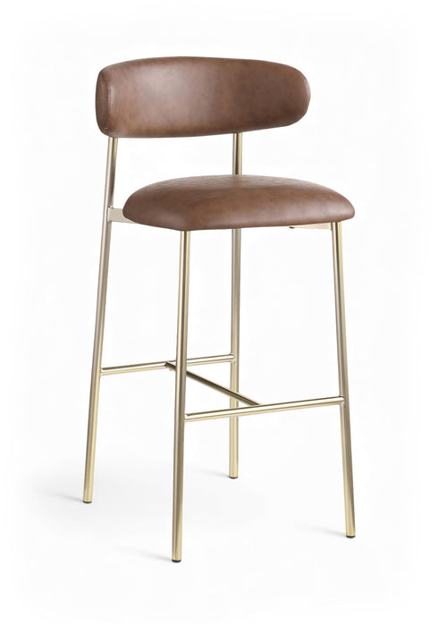 Lupita - Vegan Leather Upholstered Bar Stool With Brushed Gold Frame (Set of 2)