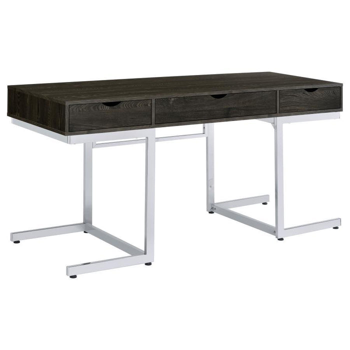 Noorvik - 3 Piece Writing Desk Set - Dark Oak And Chrome