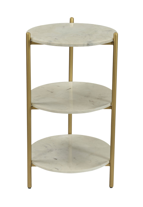 Rocco - Round 3 Tier Accent Table - White Marble / Gold Powder Coat