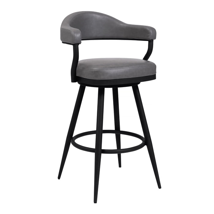 Justin - 26" Counter Height Barstool - A Black Powder Coated Finish And Vintage Gray Faux Leather