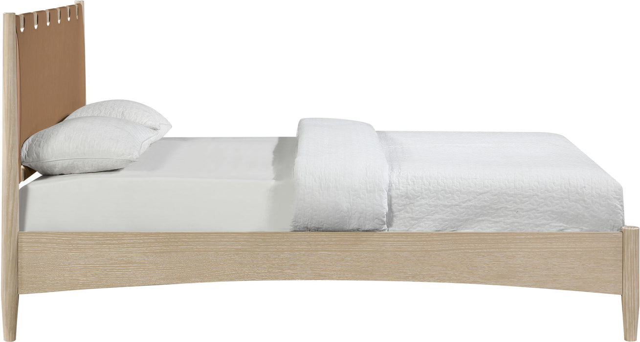 Santos - Vegan Leather Headboard And Wood Bed - Waxed Natural Frame