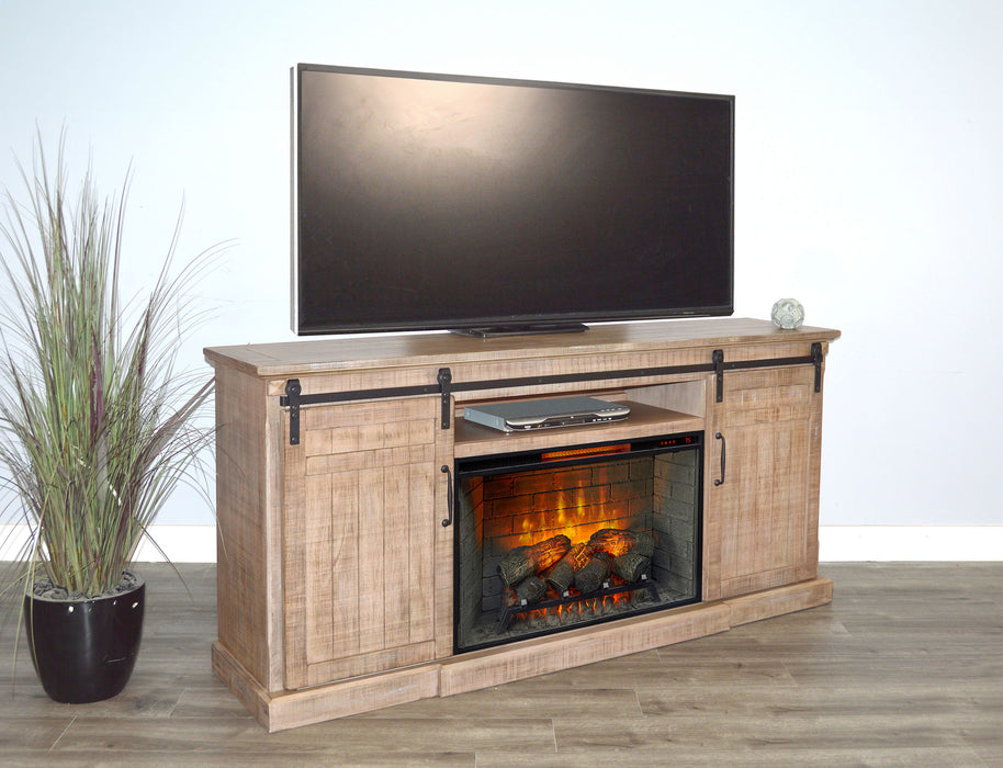 78" Barn Door Media Console With Electric Fireplace