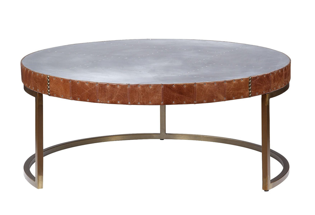 Tamas - 16" Coffee Table - Aluminum & Cocoa Top Grain Leather