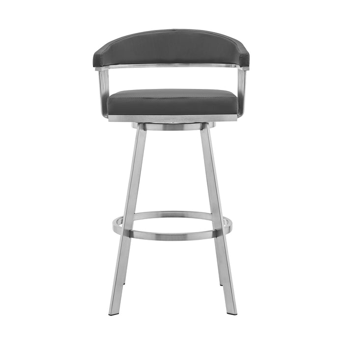Chelsea - 29" Gray Faux Leather And Brushed Stainless Steel Swivel Bar Stool