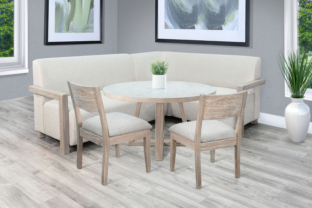 4-Piece Upholstered Dining Set (Bench, Round Table, 2 Side Chairs) - Wheat