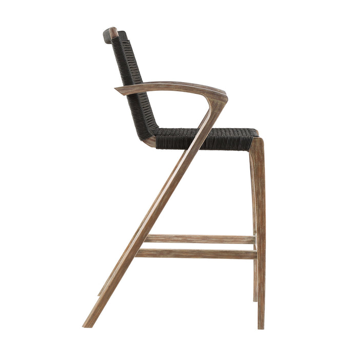 Brielle - Outdoor Light Eucalyptus Wood And Charcoal Rope Counter And Bar Height Stool