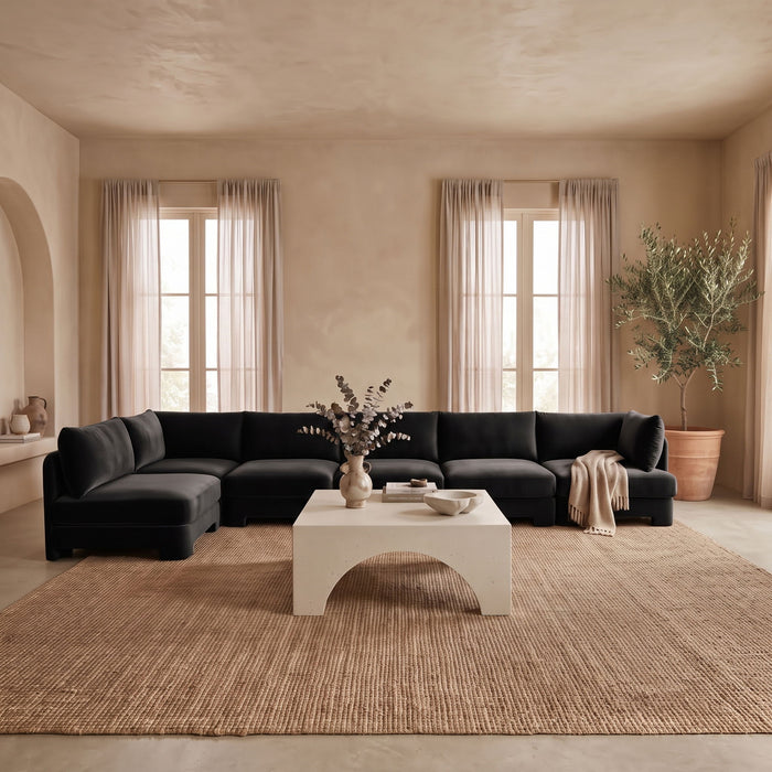 Hammond - Velvet Performance Fabric Upholstered 6 Piece L-Shaped Armless Sectional