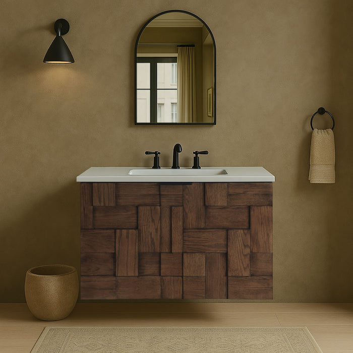Leonardo - Engineered Stone And Solid Wood 24" Wall Mounted Bathroom Vanity