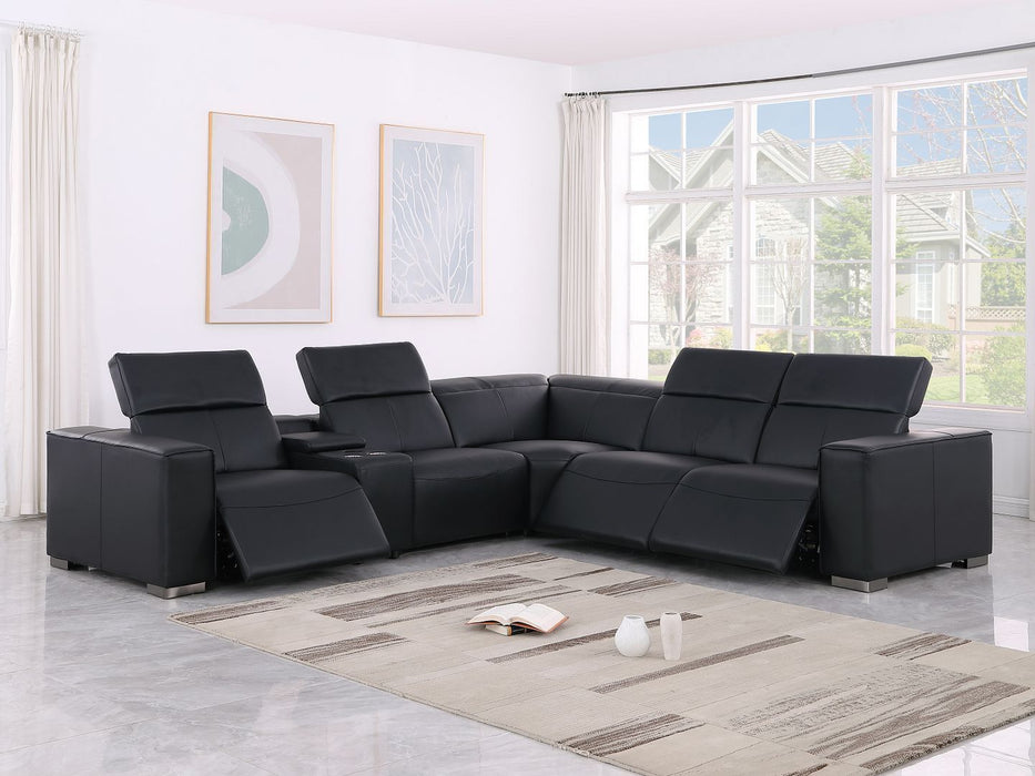 1208 - 6-Piece L-Shaped Leather Reclining Sectional With 3 Power Recliners