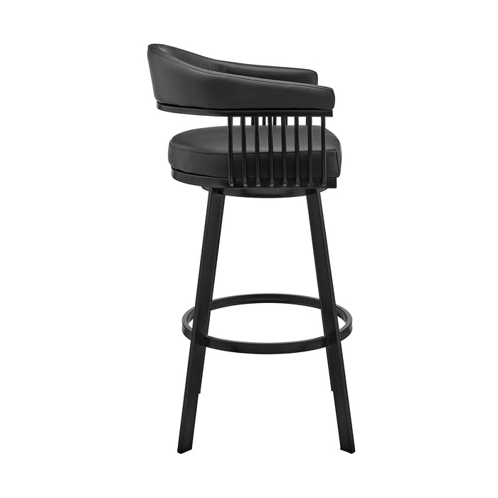 Chelsea - 29" Bar Height Swivel Bar Stool - Black Finish And Black Faux Leather