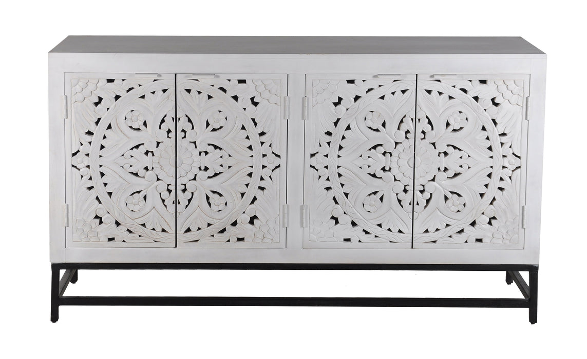 Fleur - Four Door Credenza - Floral White Wash