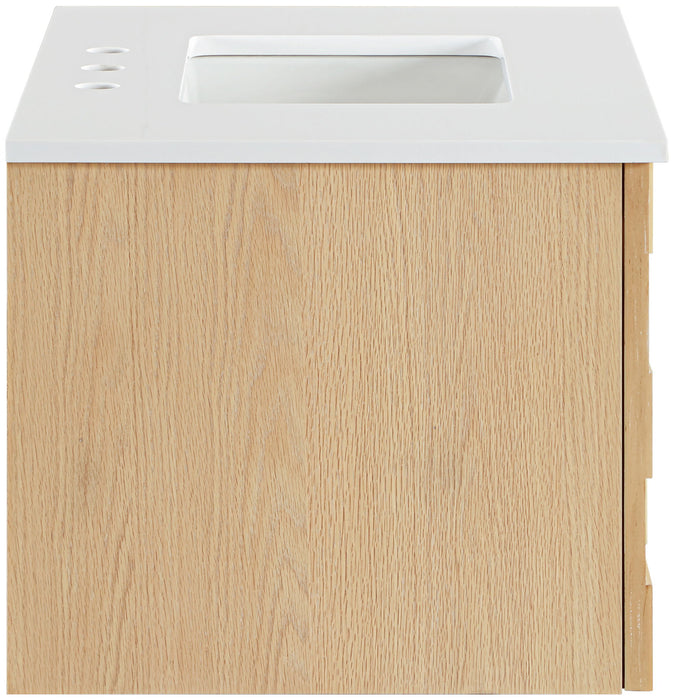 Leonardo - Engineered Stone And Solid Wood 24" Wall Mounted Bathroom Vanity