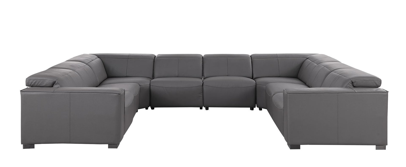 1208 - 8 Piece U Shaped Leather Sectional With 4 Power Recliners & Power Headrest