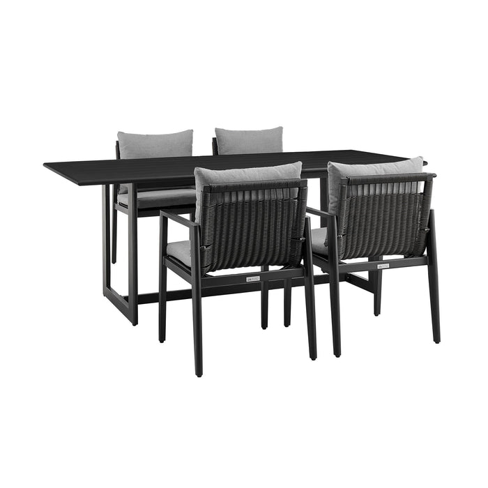 Cayman - Outdoor Patio 5-Piece Dining Table Set In Aluminum With Gray Cushions