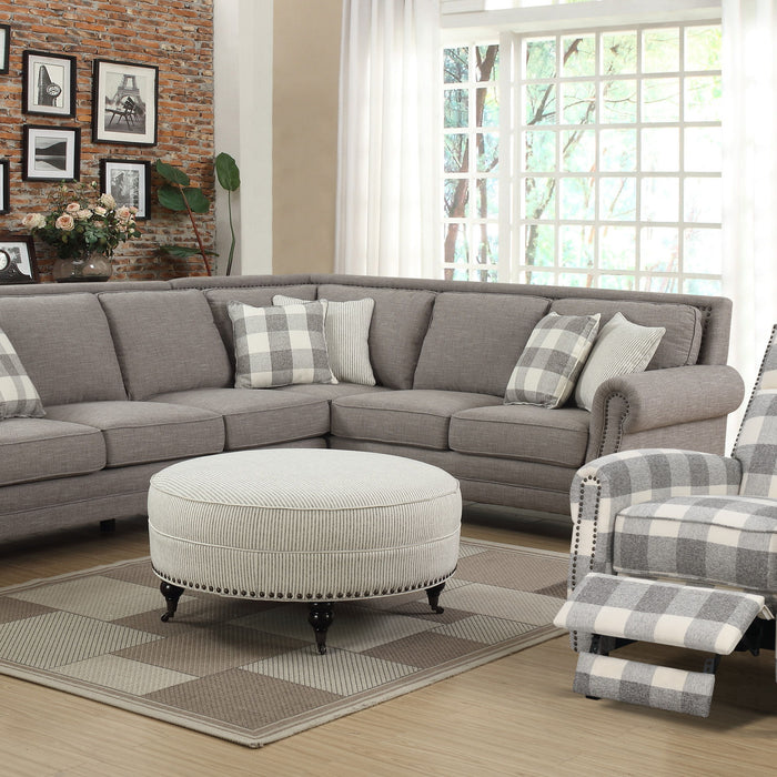 Willow Creek - Round Ottoman - Pebble Gray Stripe