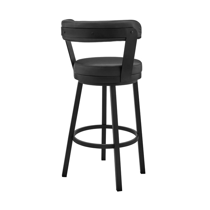 Bryant - 30" Bar Height Swivel Bar Stool - Black Finish And Black Faux Leather